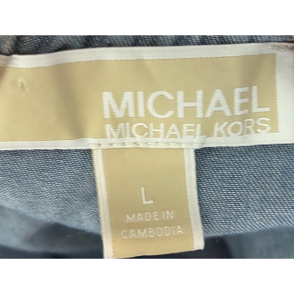 Michael Michael Kors Blue Chambray Off Shoulder Ruffle Top Large MH94C29HH - Picture 4 of 6